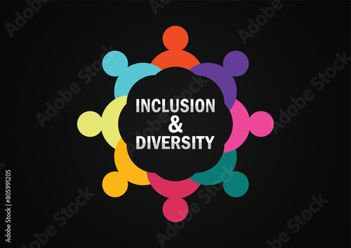 Inclusion and diversity infographic Silhouettes people vector set, multi color people icon represent inclusion and diversity social