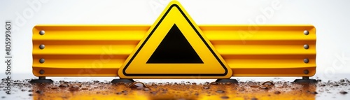 Image shows a yellow metal sign with a black triangle in the middle