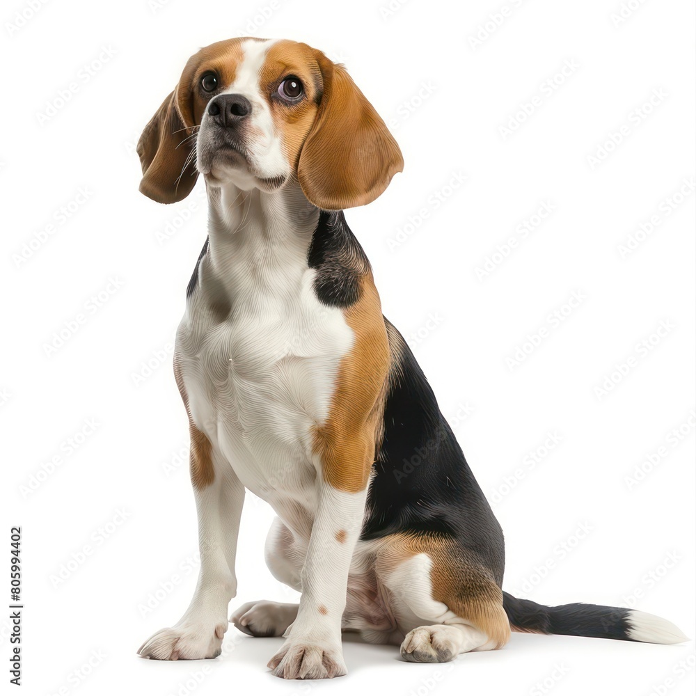 beagle dog sitting on white background