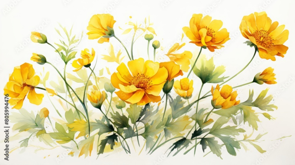 A beautiful watercolor painting of yellow buttercups A beautiful watercolor painting of yellow buttercups