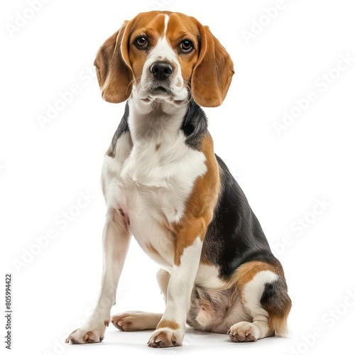 beagle dog sitting on white background © MOVE STUDIO