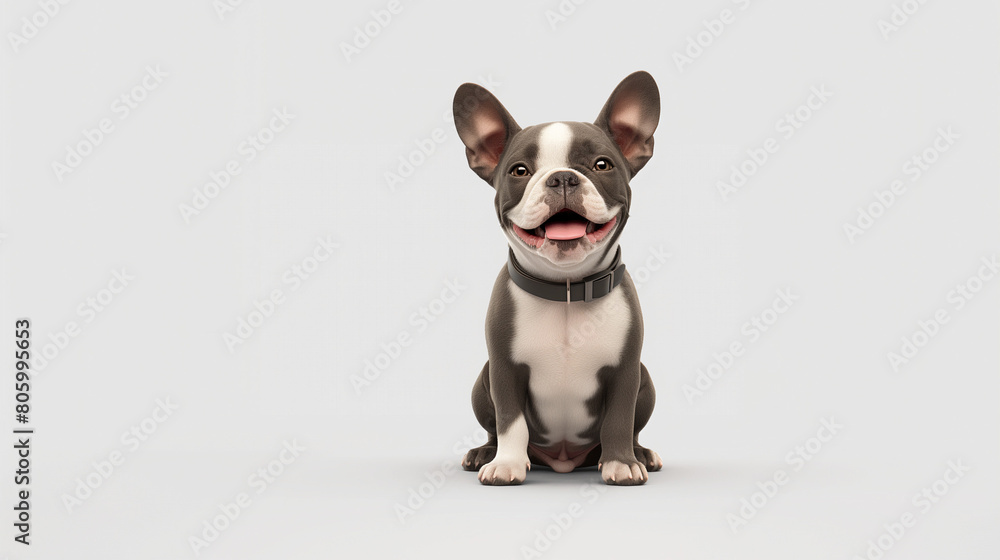 Smiling American Boston Bull Terrier Dog Poses for the Camera on White Background