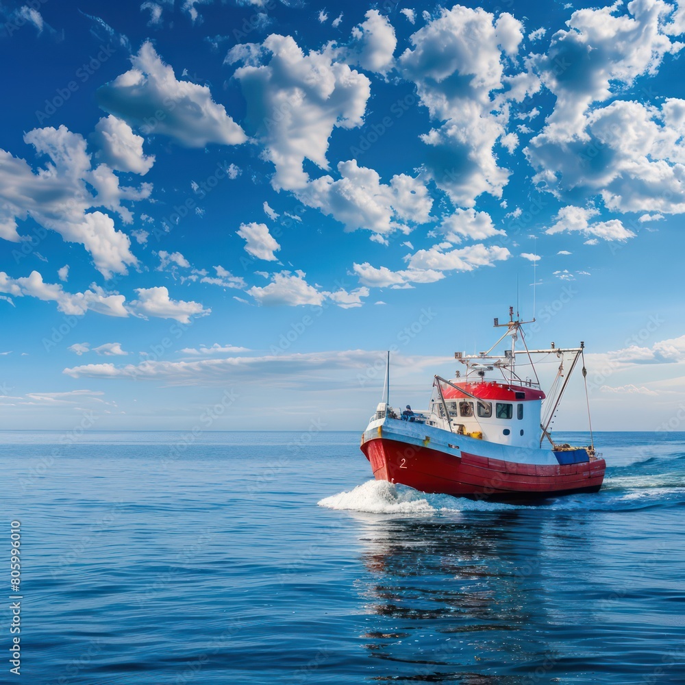 fishing boat over sea and blue sky