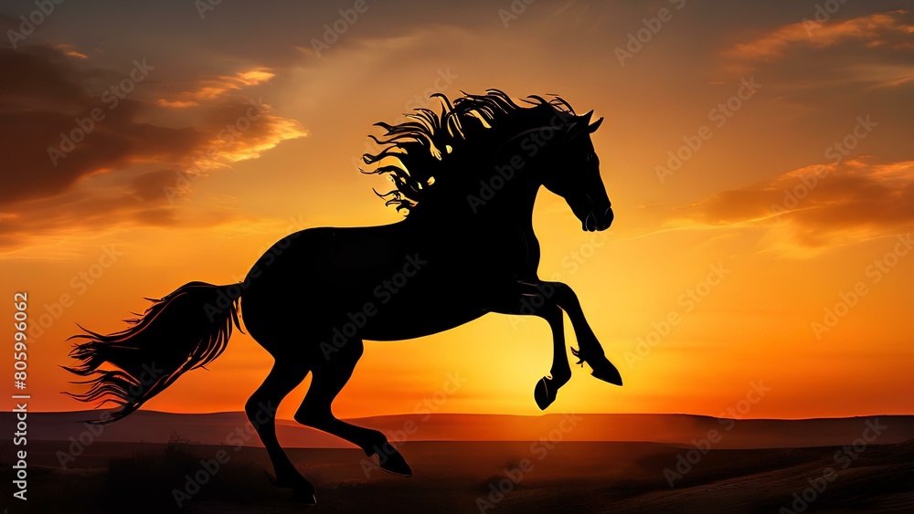 Dusk's Leap: Majestic Horse Soaring Against the Sunset. AI Generated Dusk's Leap: Majestic Horse Soaring Against the Sunset. AI Generated