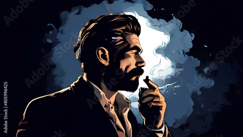 Digital Dandy | AI-Rendered Illustration of a Gentleman Enjoying a Cigarette photo