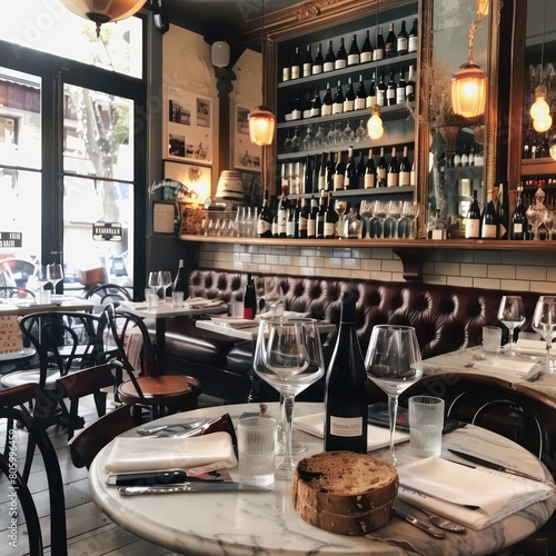 french cafe, wine and food