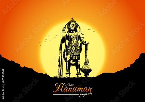 Happy Hanuman Jayanti. Celebrates the birth of Lord Shri Hanuman. Hanuman Jayanti Vector illustration.