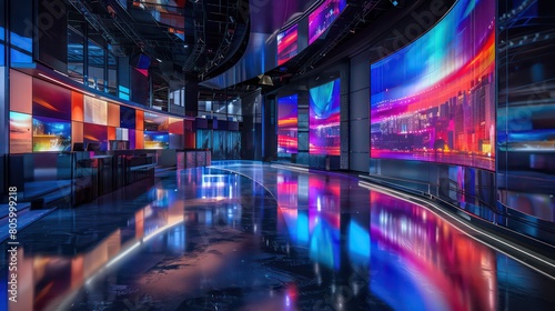 large television studio, large video monitors