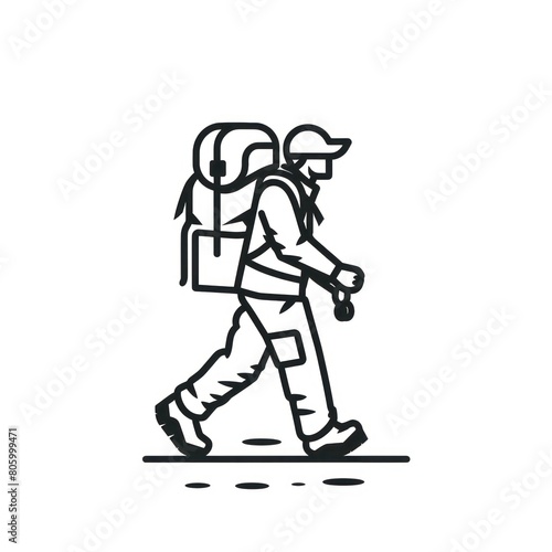 walking backpacker logo design black line art