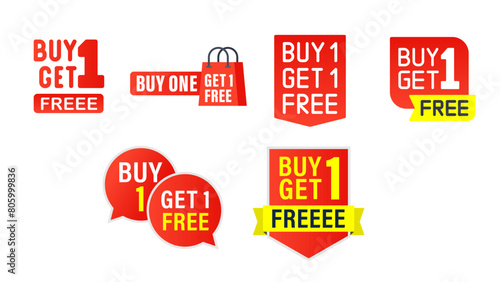 Buy One Get One Free. Promotion Discount label. BOGO design. Banner with offer badge. Vector illustration.