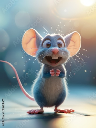 blue mouse with happy joy expression