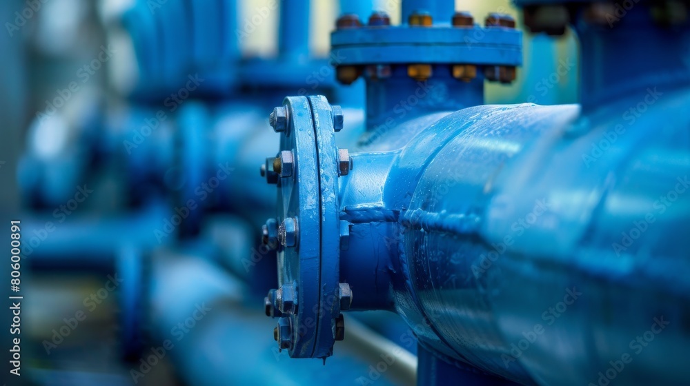 PE pipe plant, Industrial PE pipes with blue line for gas and water. HDPE pipe, Polyethylene PE100 pipe. Polyethylene pipe plant PE pipe plant, Industrial PE pipes with blue line for gas and water. HDPE pipe, Polyethylene PE100 pipe. Polyethylene pipe plant