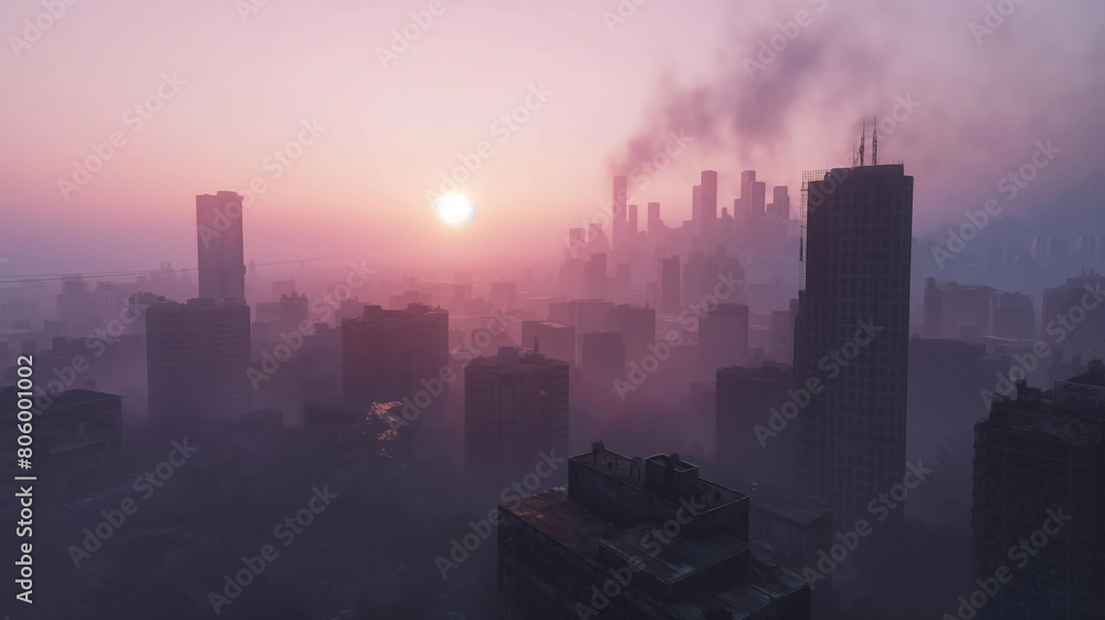 sunset by the sea with several tall buildings sunset by the sea with several tall buildings