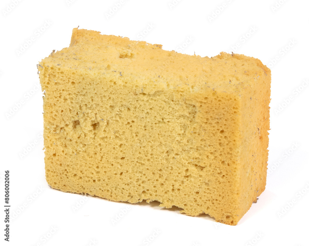 Old yellow sponge for cleaning, isolated Old yellow sponge for cleaning, isolated