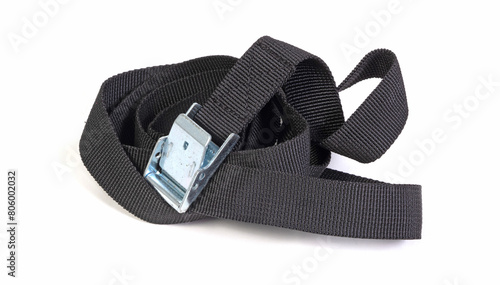Canvas Print Black ratchet strap isolated on white background