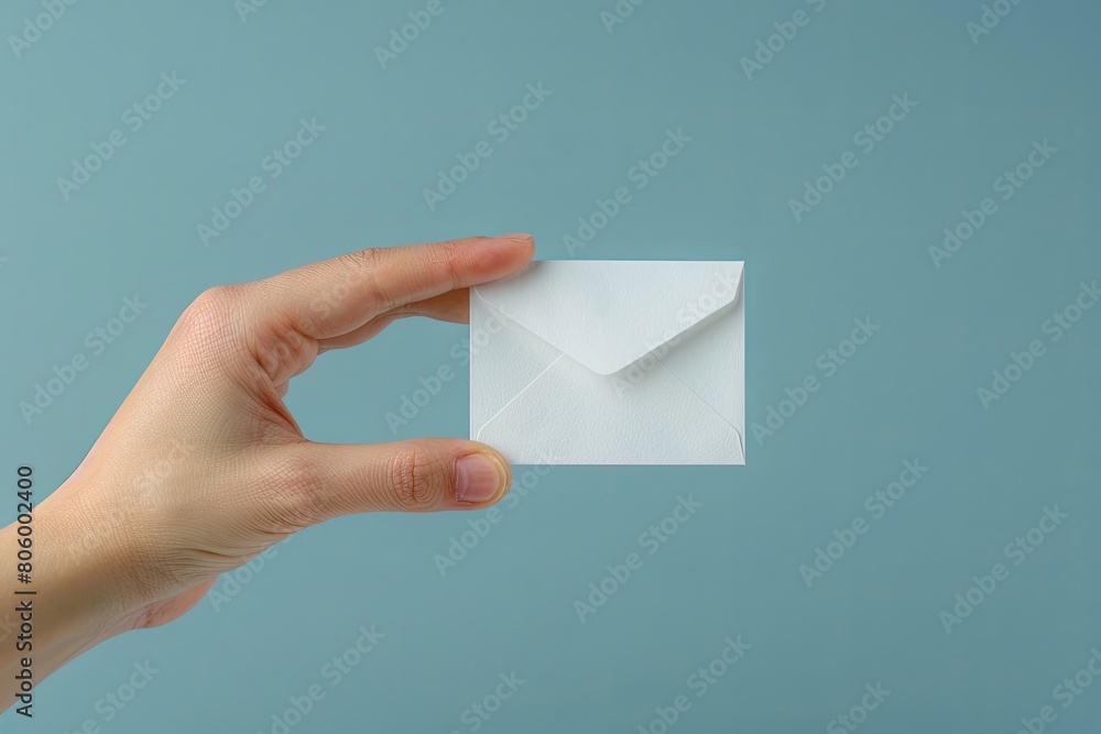 a hand holding a letter on a blue background a hand holding a letter on a blue background