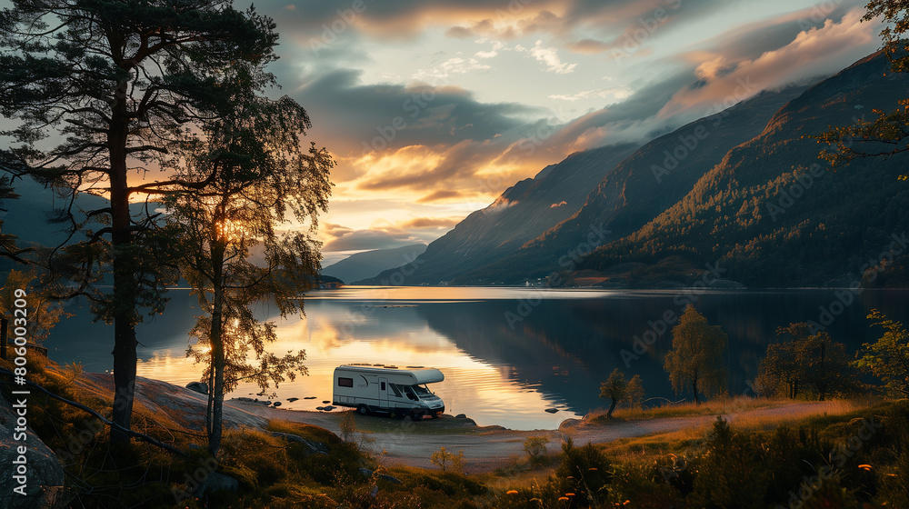 Fototapeta premium Family vacation travel RV, holiday trip in motorhome