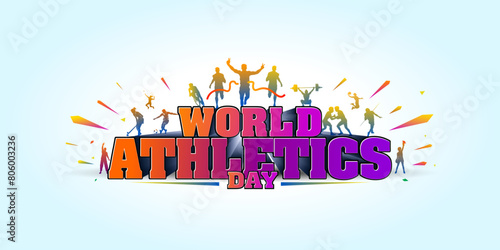 Background for world sports day or athletics day. Sports players athletic runners winners Eps vector illustration.