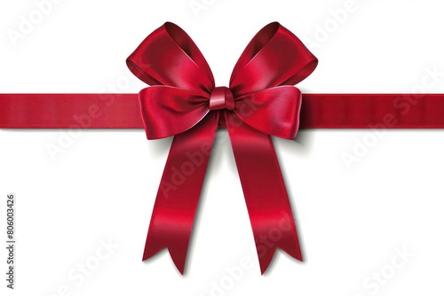 red ribbon with red bow on white background