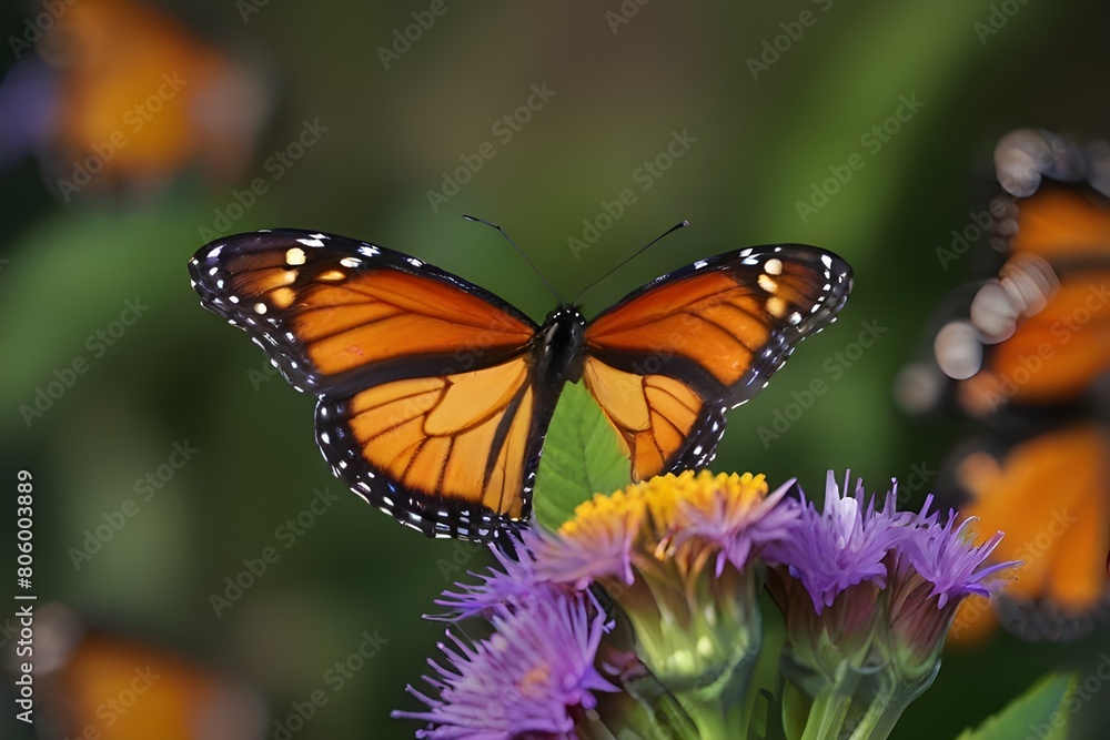 Fototapeta premium Monarch butterfly closeup on a background of other but.generative.ai