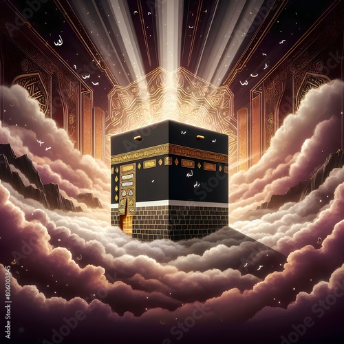 Holy Kaaba glowing in the cloud photo