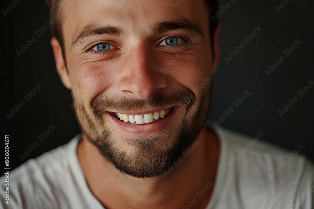 Fototapeta premium Portrait of a smiling joyful handsome man. High quality photo