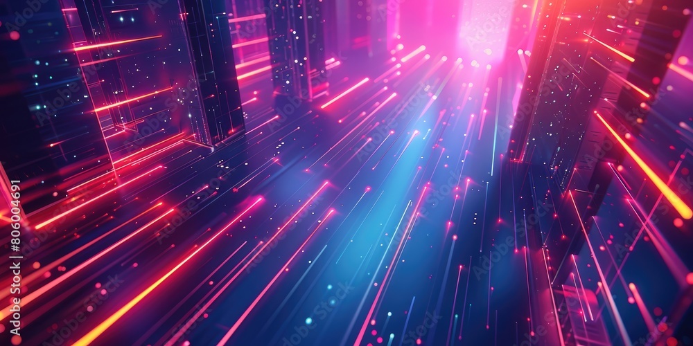 Obraz premium a futuristic city with neon lights and lines, a 3D render abstract background