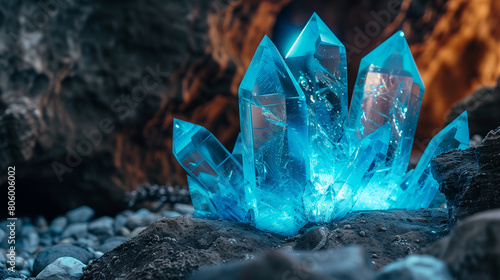 Amazing colorful Quartz, Blue Aqua crystal cluster closeup macro