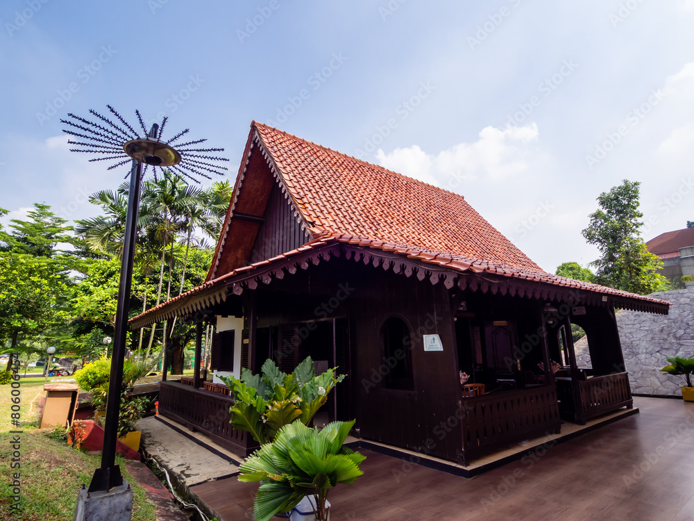 Jakarta, Indonesia (May 5, 2024): Batavia traditional house located in Taman Mini Indonesia Indah. Jakarta, Indonesia (May 5, 2024): Batavia traditional house located in Taman Mini Indonesia Indah.