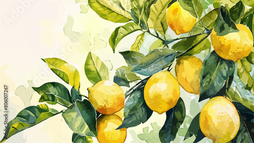 Zitrone Zitrus Lemon Baum Ast Zitronenbaum Natur Garten Wasserfarben