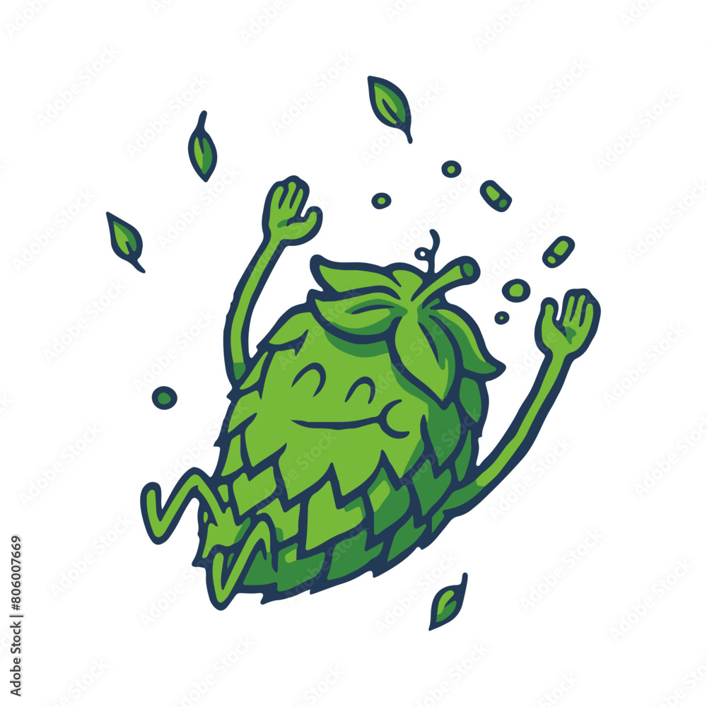 Fototapeta premium Happy Cartoon Hop Mascot Floating with Joy Cute Beer Character Illustration