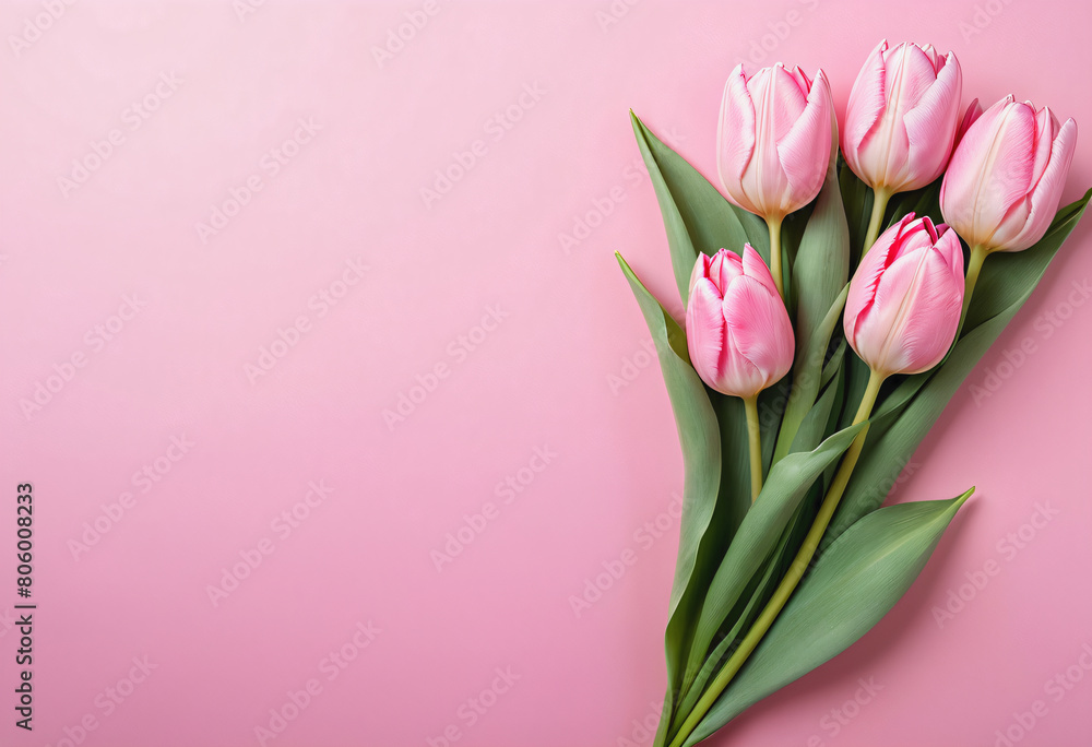 Light pink tulip on pink background