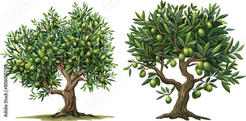Green olive tree. Olives trees olives sampling vector illustration, greece olivier oil farming sign
