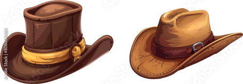 Cartoon western hat. Gentlemans hipster side accessory