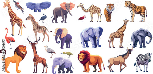African wildlife characters set. Cartoon wild residents of zoo, image of savannah creatures
