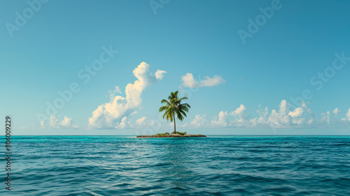 minuscule îlot désert perdu au milieu de l'océan avec un palmier solitaire