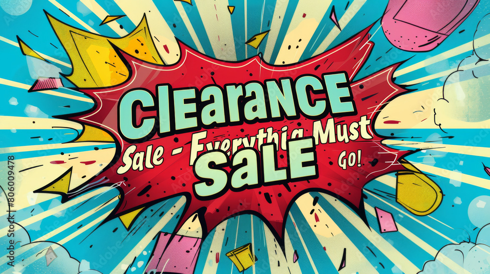 Bright and captivating pop art advertisement for a clearance sale, highlighting the urgency with 
