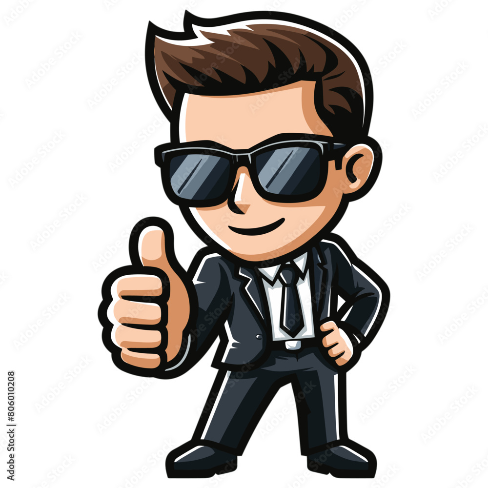 Businessman cartoon with sunglasses cool pose mascot illustration on white background Businessman cartoon with sunglasses cool pose mascot illustration on white background