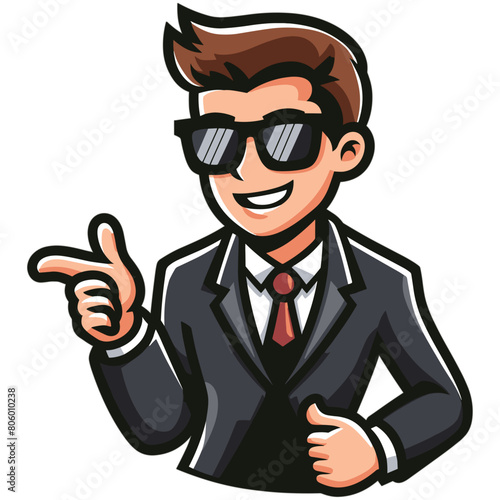 Businessman cartoon with sunglasses cool pose mascot illustration on white background