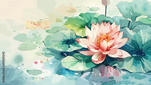 Seerose Lotus Teich Blüte Garten Beruhigend Aquarell Blume Kunst Künstlerisch Aufblühen Vektor