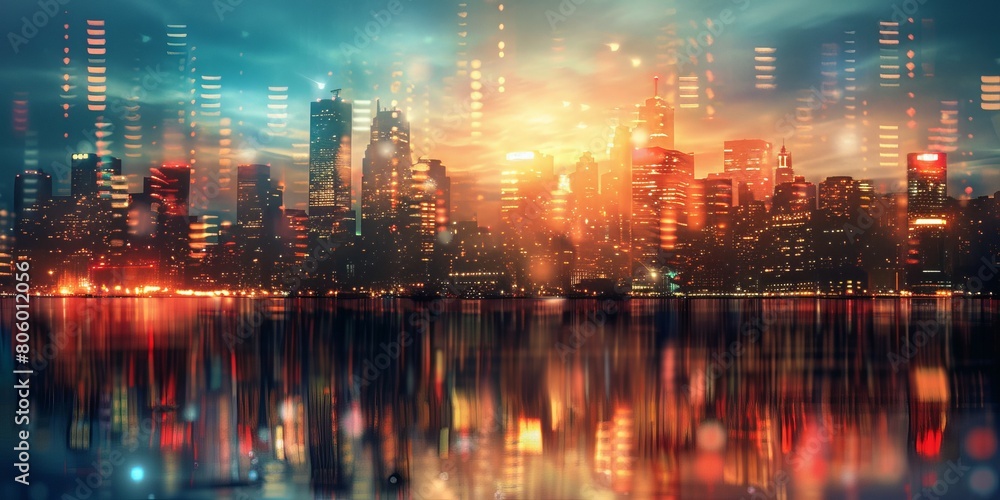 Obraz premium Cityscape With Lights Reflecting in Water