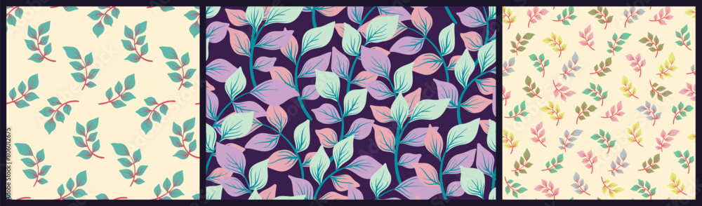 Seamless botanical pattern, abstract nature ornament of hand drawn leaves. Cute floral surface design, wallpaper, textile print collection: pretty foliage on a light background. Vector illustration Seamless botanical pattern, abstract nature ornament of hand drawn leaves. Cute floral surface design, wallpaper, textile print collection: pretty foliage on a light background. Vector illustration