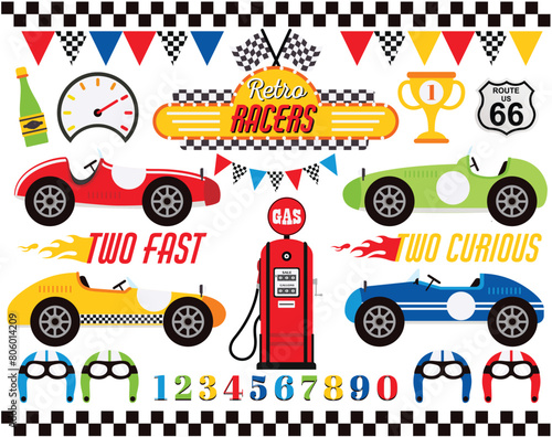 Race Cars, Vintage, retro, Art & Illustration