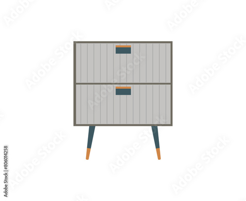 Chest of drawers, bedside table set vector. Wooden textures. Cartoon house equipment for interior. Illustration of furniture isolated