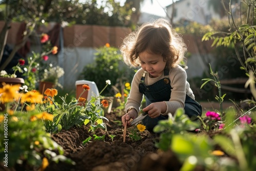 Little Gardener: Toddler Planting Flowers in the Backyard