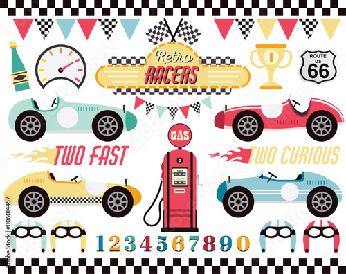 Race Cars, Vintage, retro, Art & Illustration