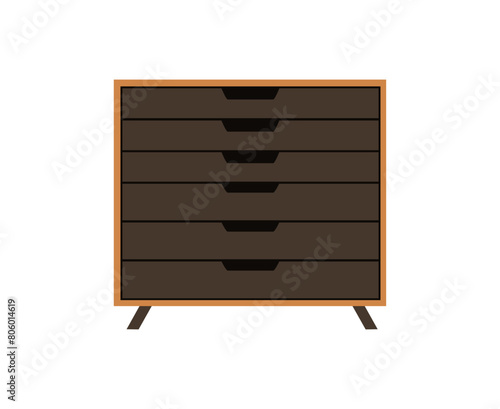 Chest of drawers, bedside table set vector. Wooden textures. Cartoon house equipment for interior. Illustration of furniture isolated