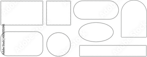 Scallop edge border and frame. Square, Circle and Rectangle shape. Vector lace frill. Simple label. Decorative collection