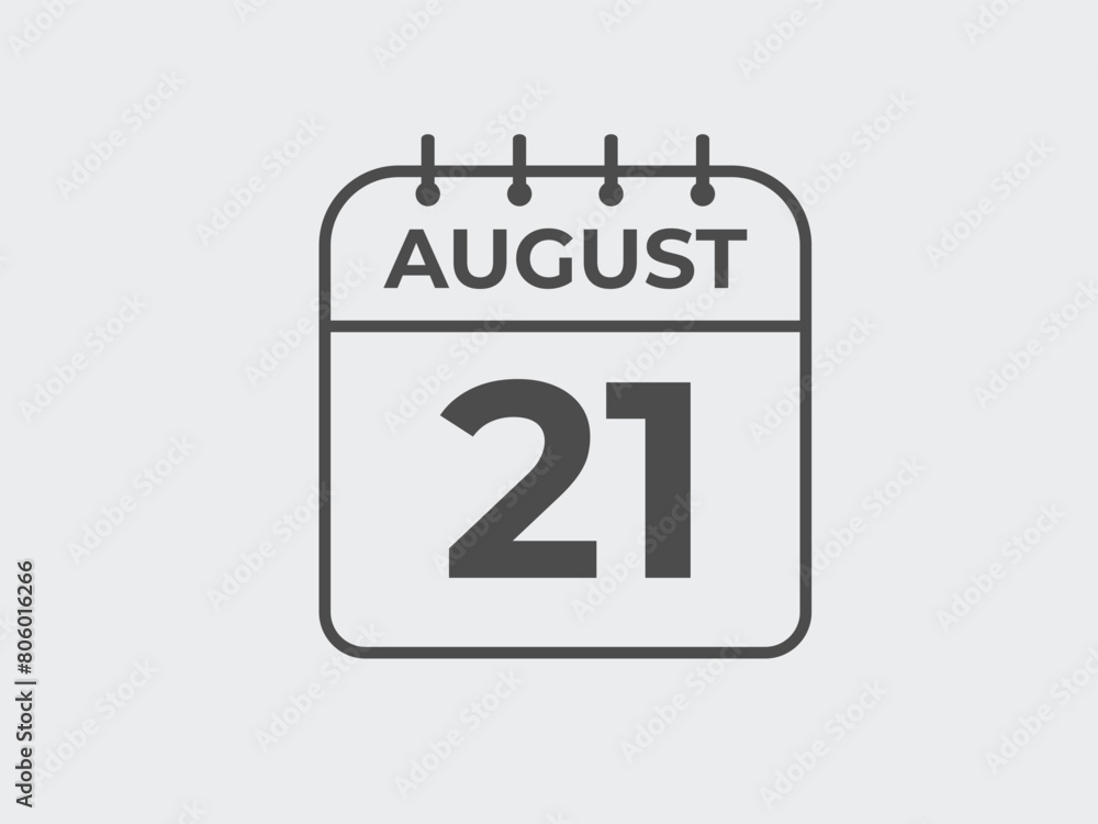 August 21 calendar reminder. 21 August daily calendar icon template. Calendar 21 August icon Design template. Vector illustration
August 21 calendar reminder. 21 August daily calendar icon template. Calendar 21 August icon Design template. Vector illustration