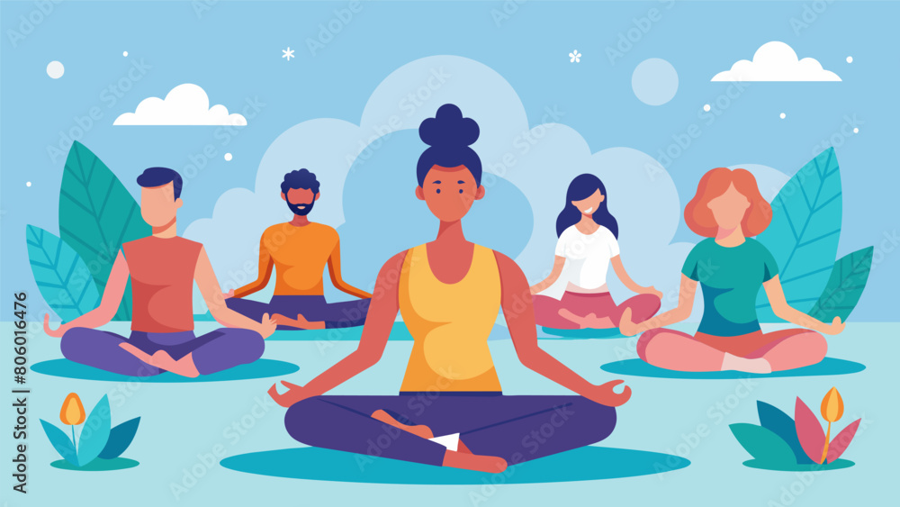 A yoga class infused with calming instrumental music to help participants relax and find inner peace.. Vector illustration